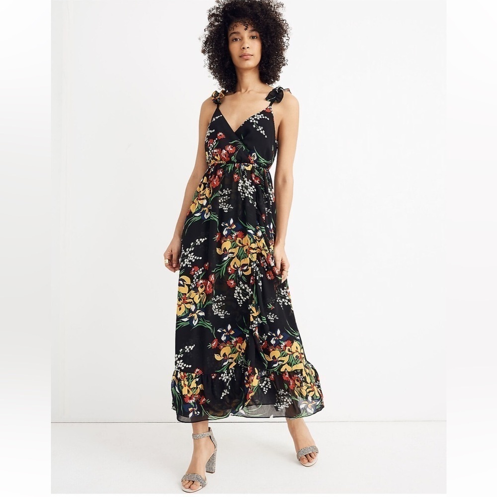Madewell Ruffle Strap Orchid Bouquet Wrap Dress